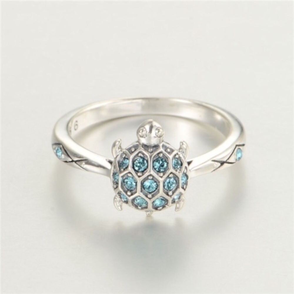 ❤️Turtle Aqua Diamonds Ring - Picture 2 of 5